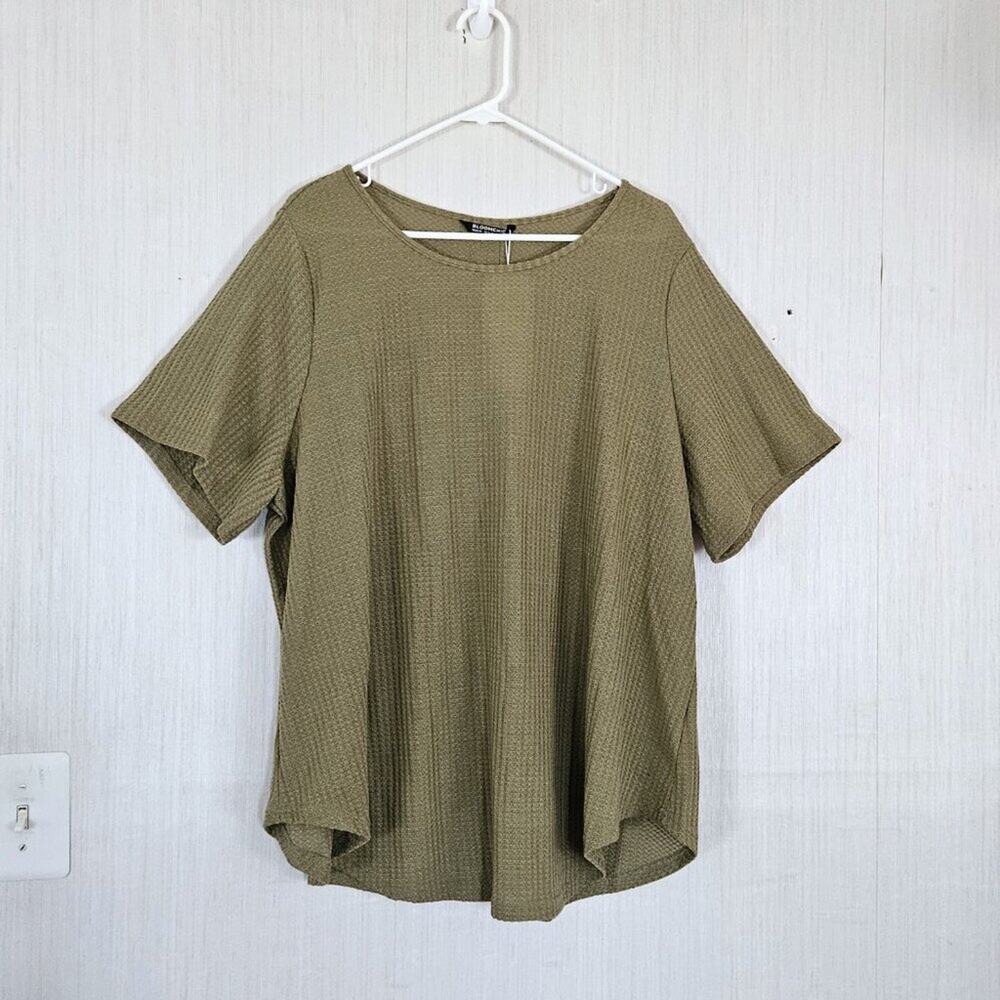 BloomChic Waffle Knit Shirt Button Back Detail Olive Green sz 22-24 NWT